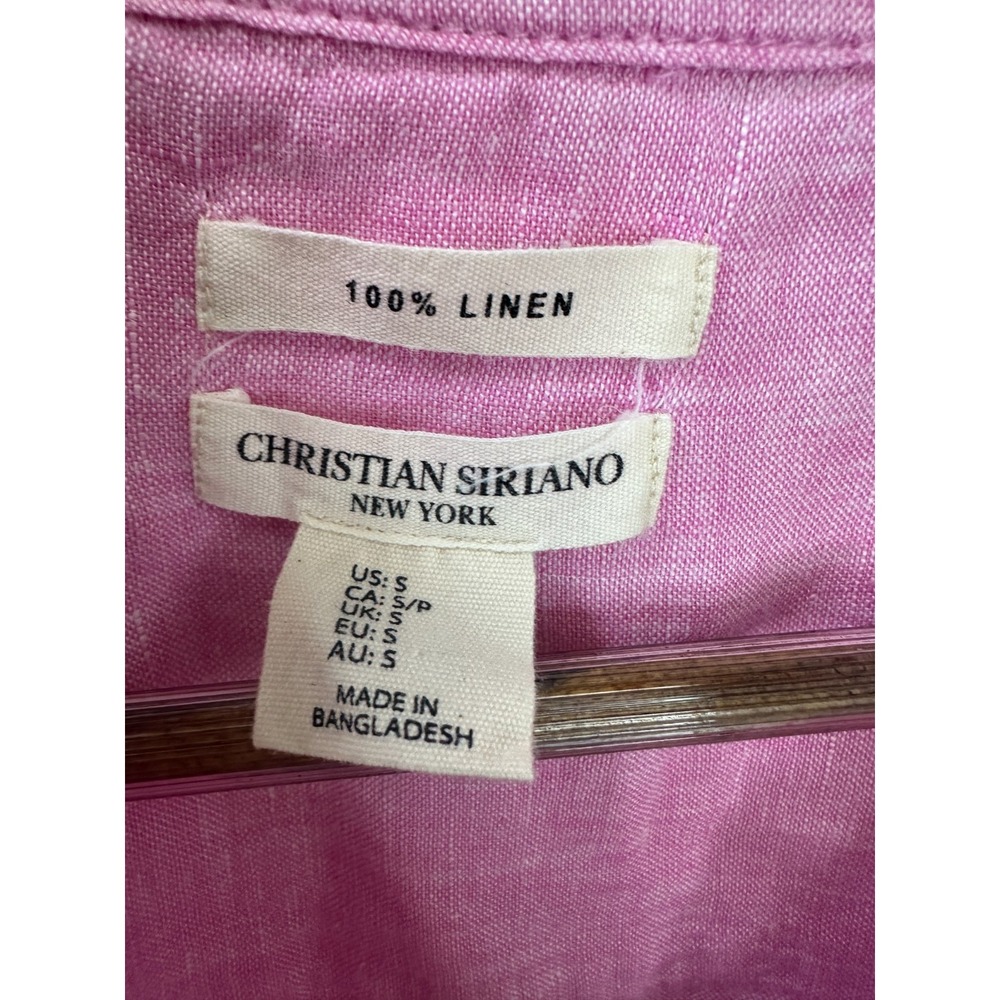 Christian Siriano 100% Linen Button Front Shirt Roll Tab Small Pink Resortwear - Picture 8 of 11